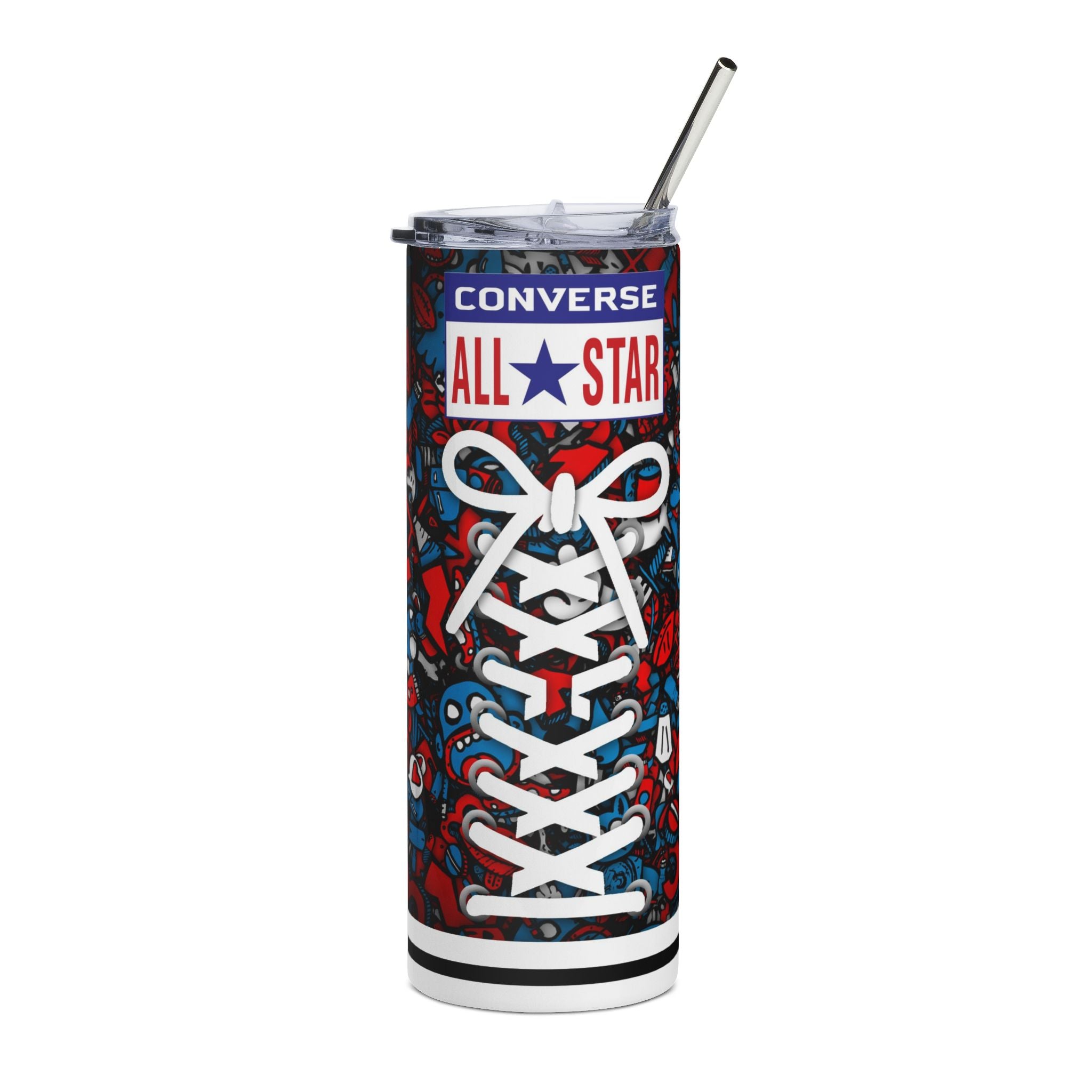 All Star Converse 20oz Stainless Steel Tumbler — Red & Blue Sneaker Doodle Design