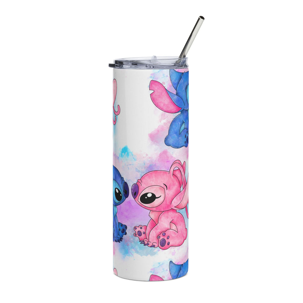 20oz Stainless Steel Tumbler — Cute Pink & Blue Stitch Watercolor Design