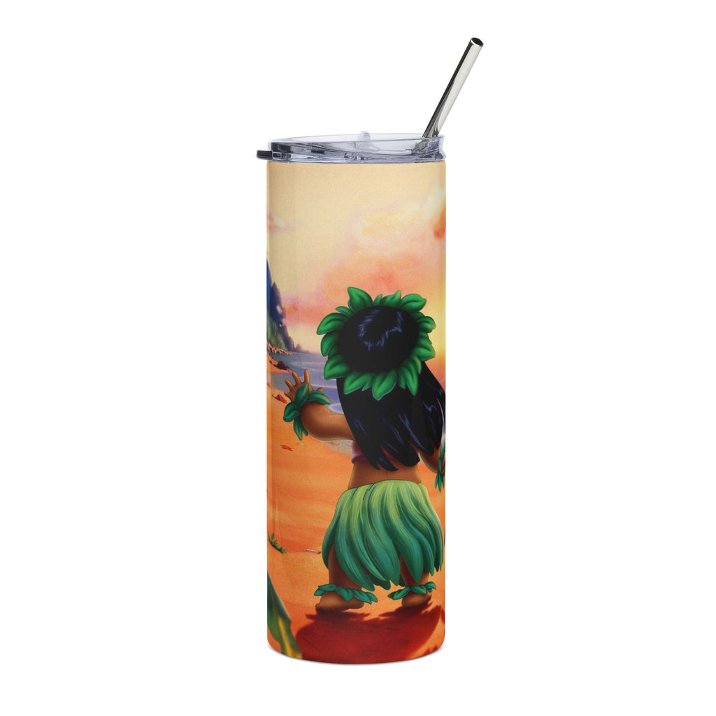 20oz Stainless Steel Tumbler — Tropical Stitch Sunset Design