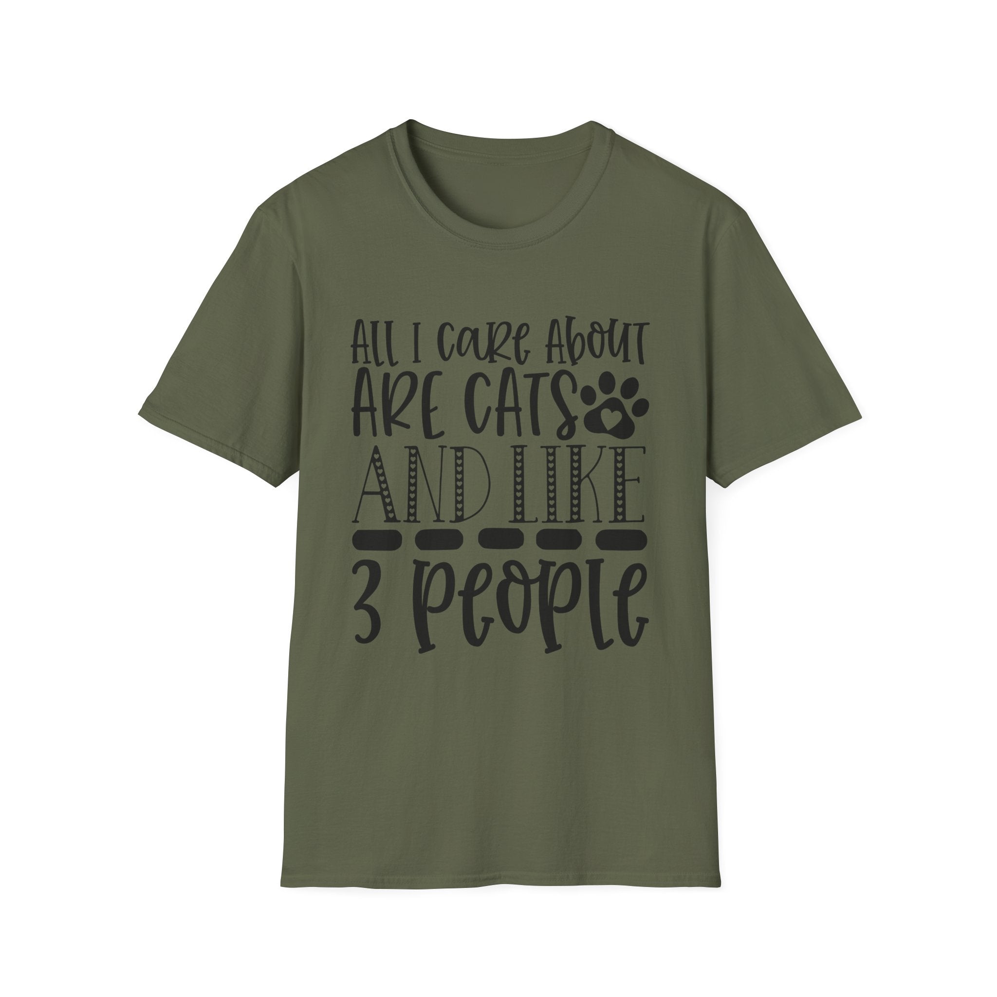 Cat Lover T-Shirt — “All I Care About Are Cats and Like 3 People” Graphic Tee