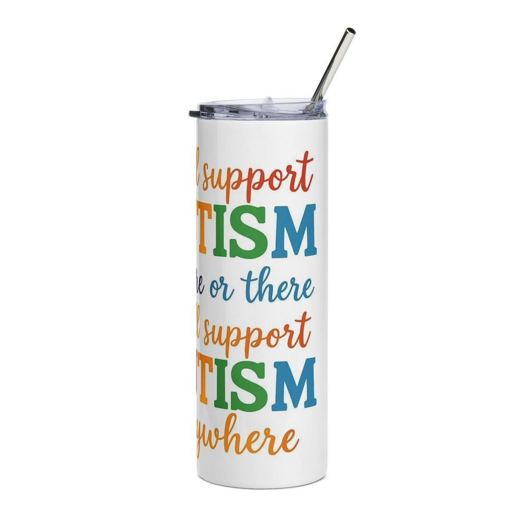Autism Awareness 20oz Stainless Tumbler – “I Will Support Autism” Rainbow Ribbon Design
