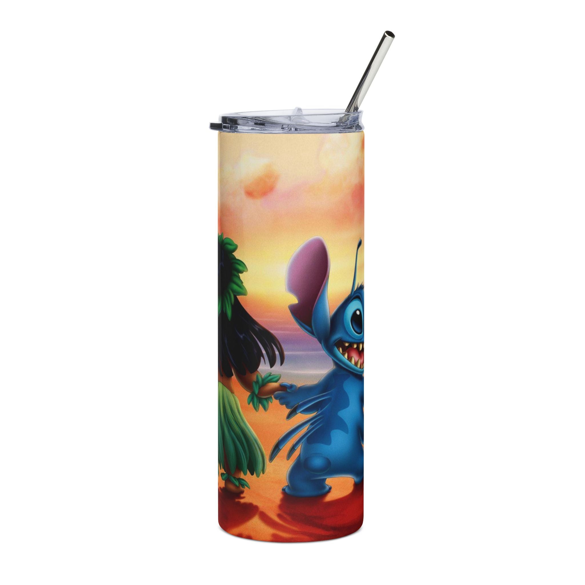 20oz Stainless Steel Tumbler — Tropical Stitch Sunset Design