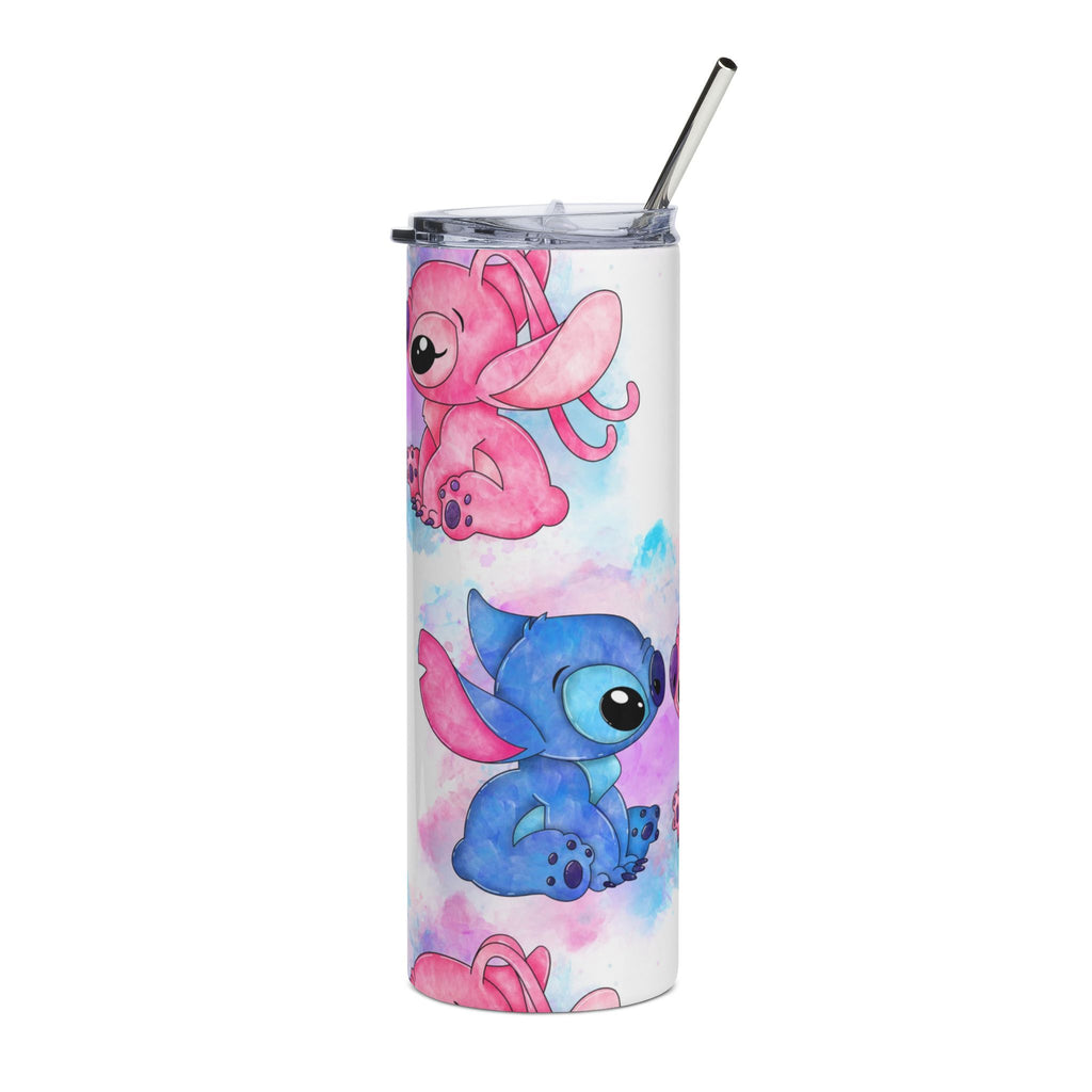 20oz Stainless Steel Tumbler — Cute Pink & Blue Stitch Watercolor Design