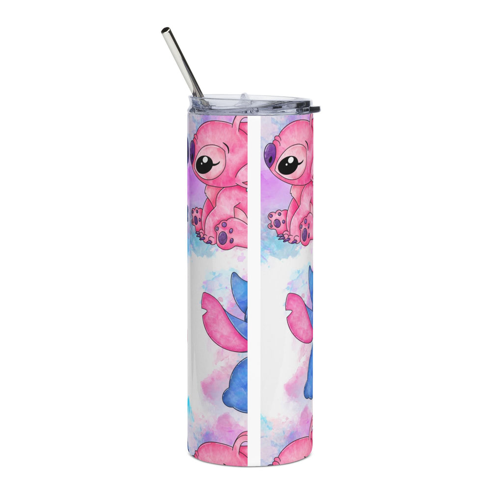 20oz Stainless Steel Tumbler — Cute Pink & Blue Stitch Watercolor Design