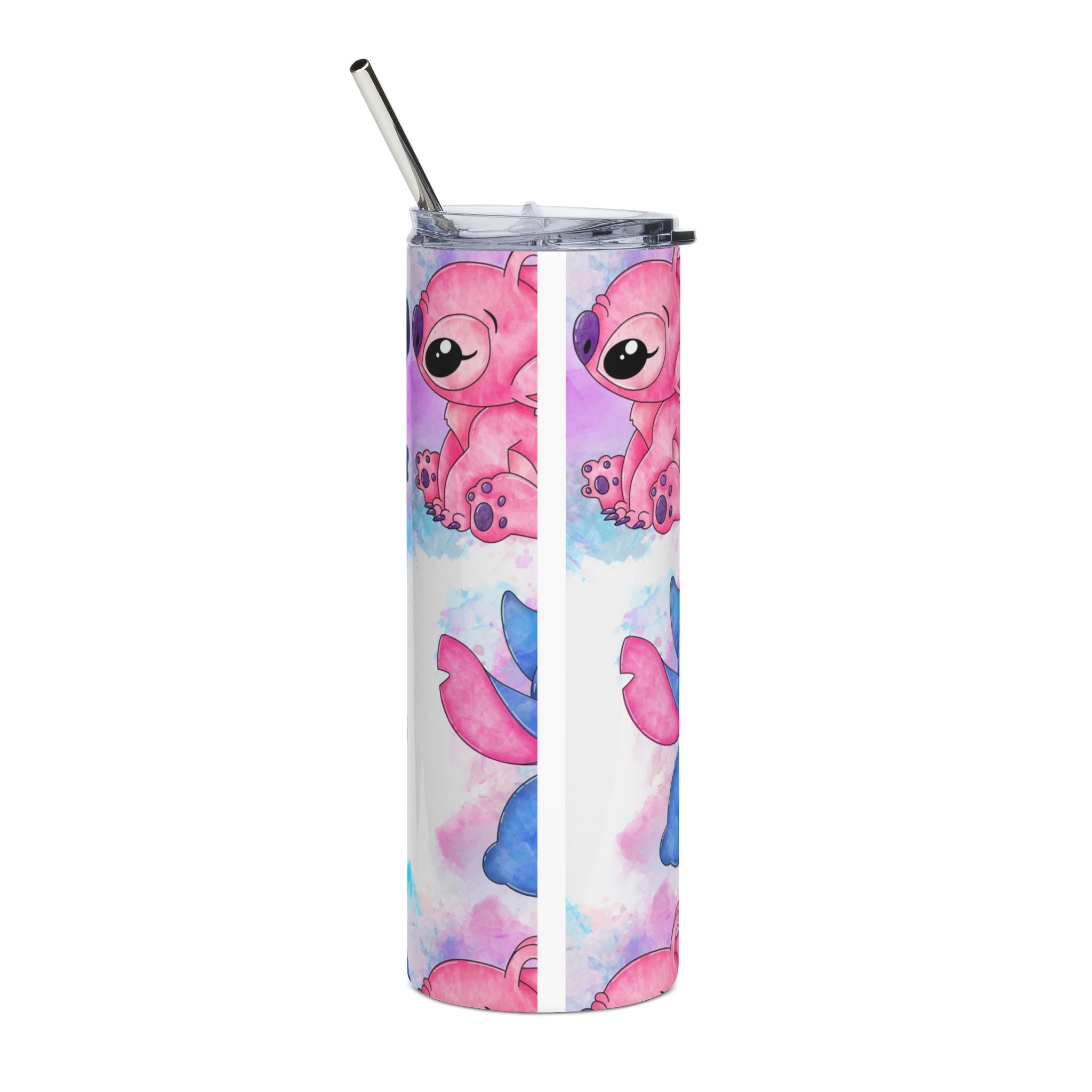 20oz Stainless Steel Tumbler — Cute Pink & Blue Stitch Watercolor Design
