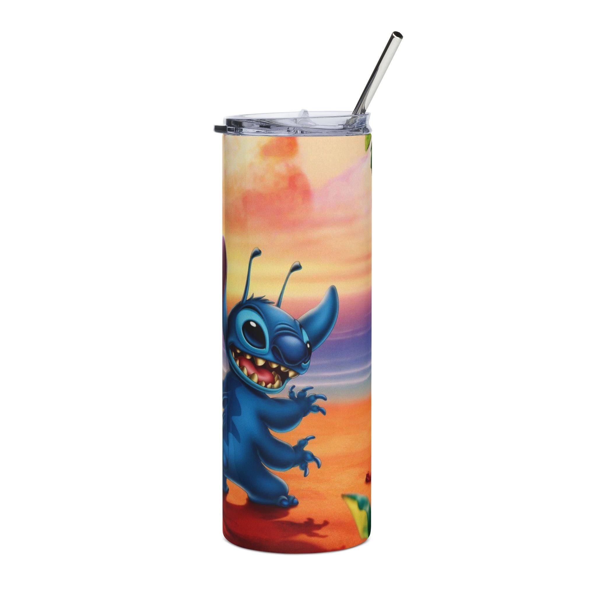 20oz Stainless Steel Tumbler — Tropical Stitch Sunset Design