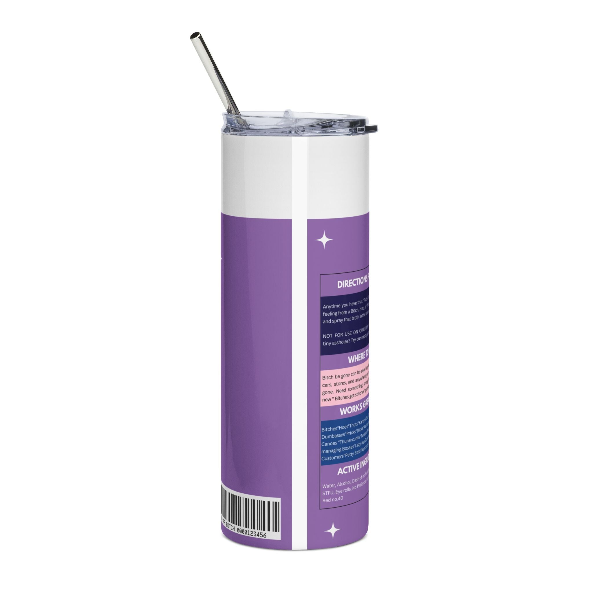 20oz Stainless Steel Tumbler — 'Bitch Be Gone' Lavender Spray Design